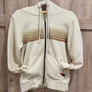Aviator Nation Cream and Brown Striped Sweatshirt Size XS